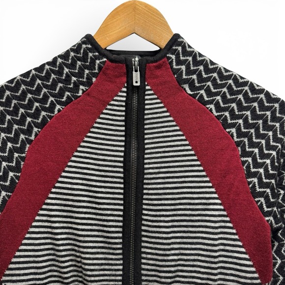 Smartwool Womens Small Black/White/Pink Striped Herringbone Wool Full Zip Jacket - Picture 2 of 5